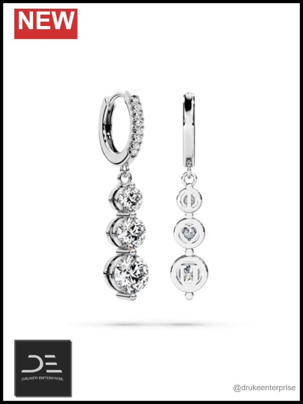 Moissanite Drop Earrings Sterling Silver Dangle for Women Heart Gift